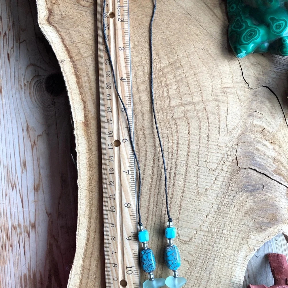 Blue‎ Sea Glass and Turquoise Beaded Necklace, Adjustable